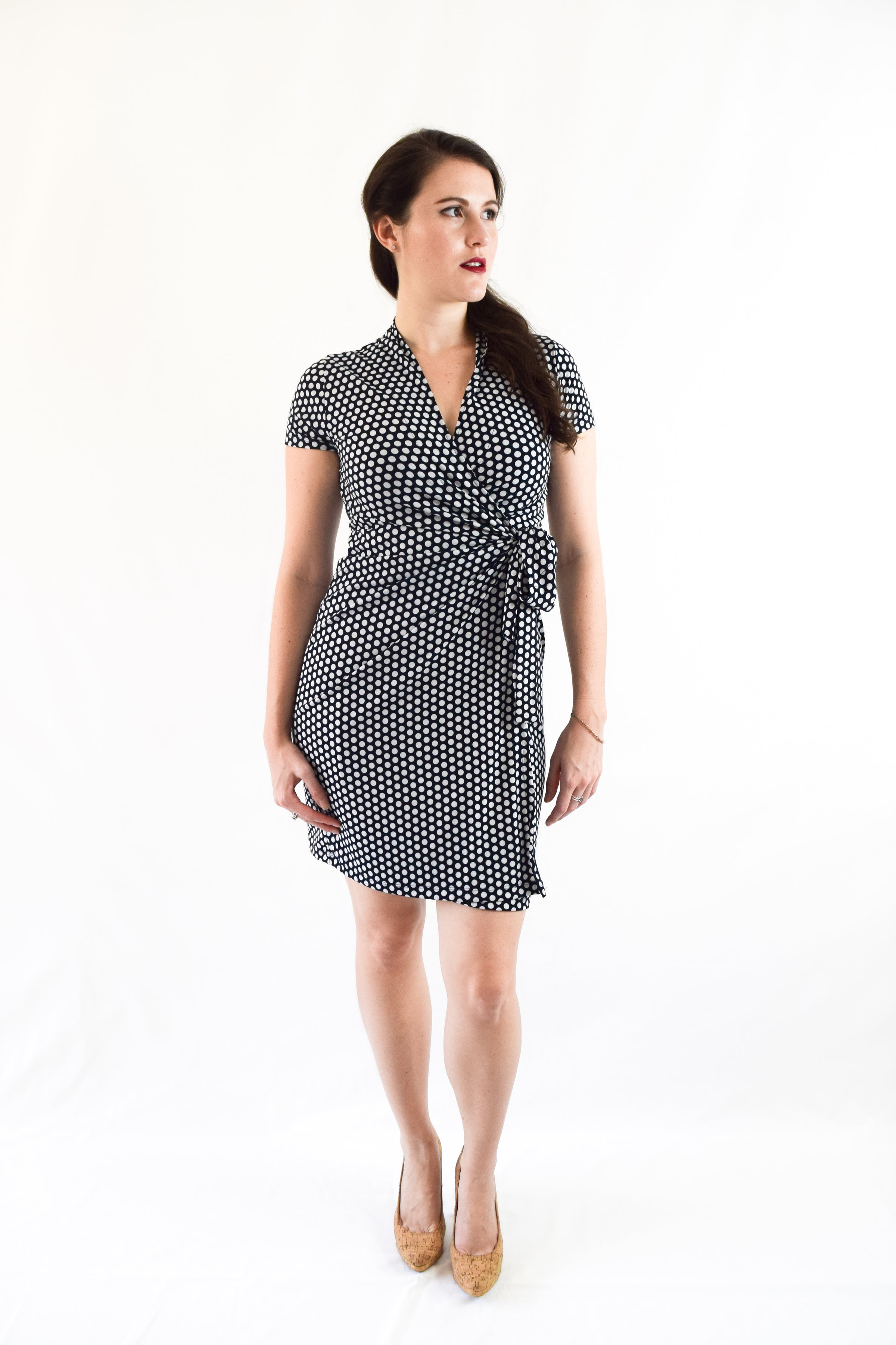 Mini Polka Dot Wrap Dress Navy Blue 